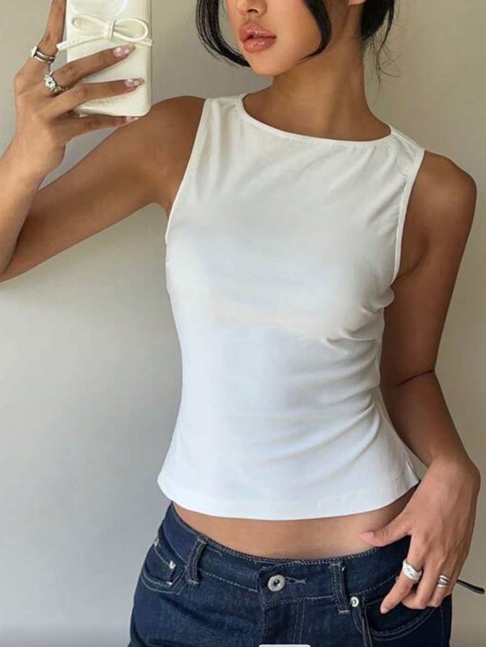 White Sleeveless Crewneck Tank Top - Classic Women's Top
